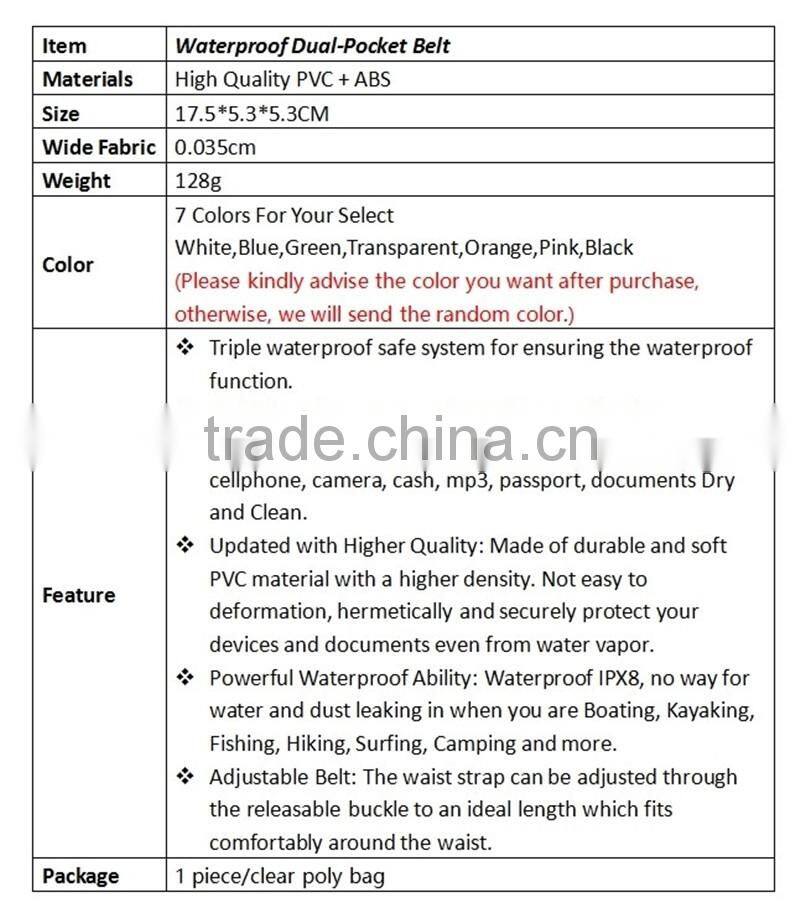 Waterproof Pocket Belt Double Waist Bag~7colors~Swim Diving Fishing Surfing Dry 2 Bag~DHL FREE SHIPPING~Accept Custom