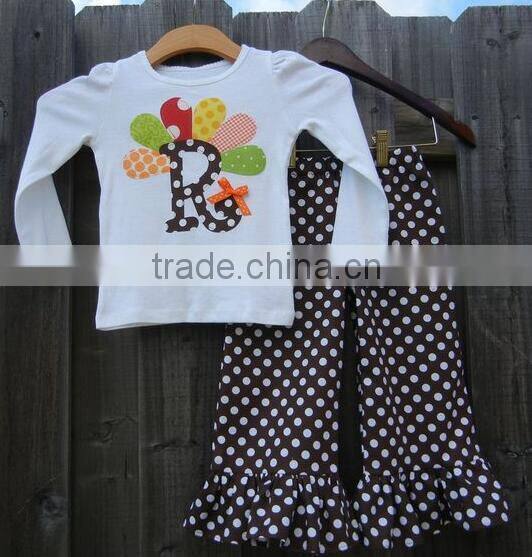 YIWU custom design baby clothes girl's Thanksgiving hand-embroidered Turkey pattern suit