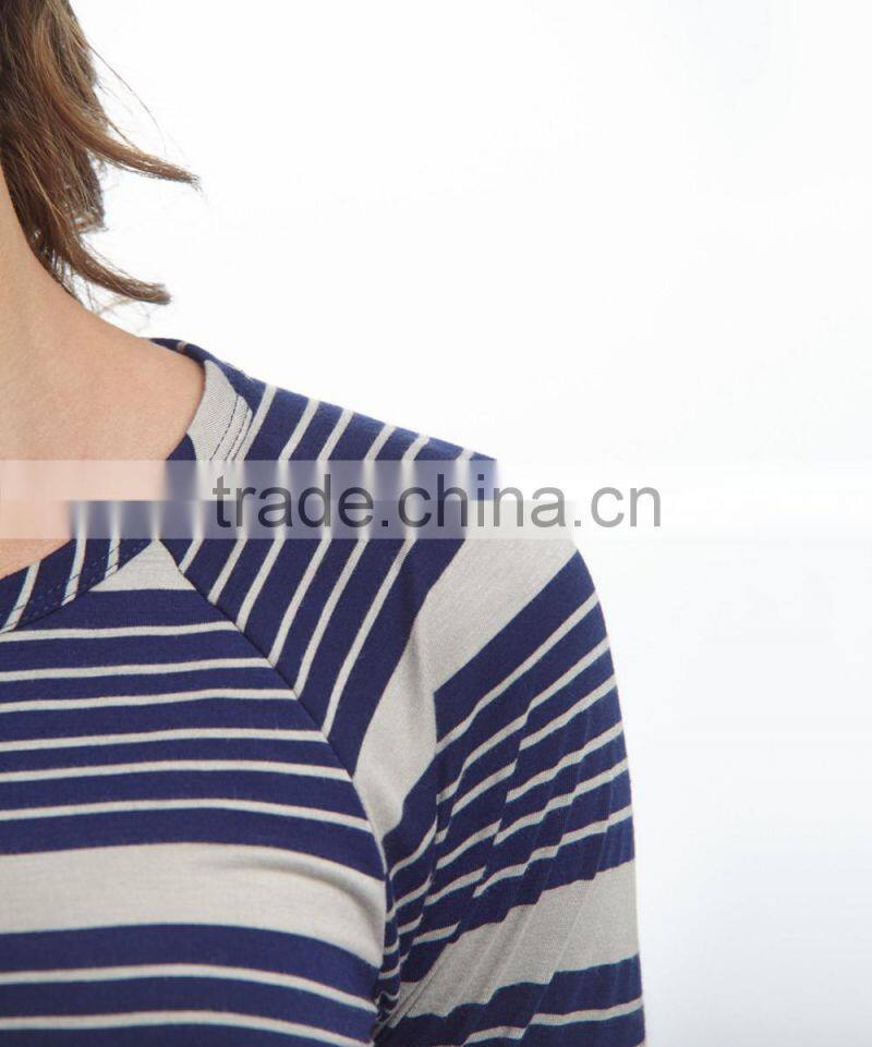 Hot Selling Navy Blue And Taupe Stripe Maternity Tee With Long Sleeve Maternity Tops Women Clothes WT80817-22