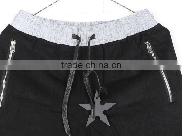 mens knee hole zipper pockement contrast color elastic waistband casual joggers pants