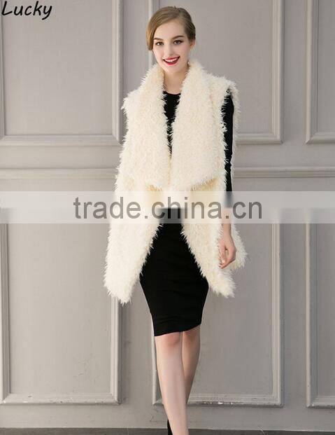 New fashion faux fur solid color sleeveless vest imitation lambskin lapel artificial fur coat