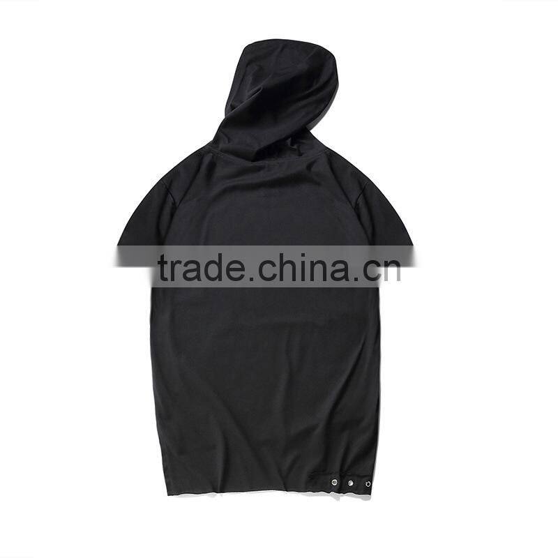 Men Black zipper o ring Hip hop t shirt with hood