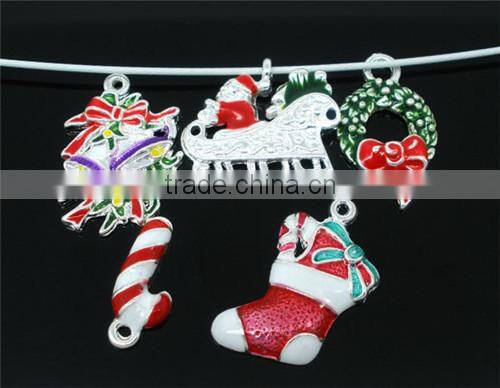 10 PCs Mixed Silver Plated Enamel Christmas Lots Charms Pendants