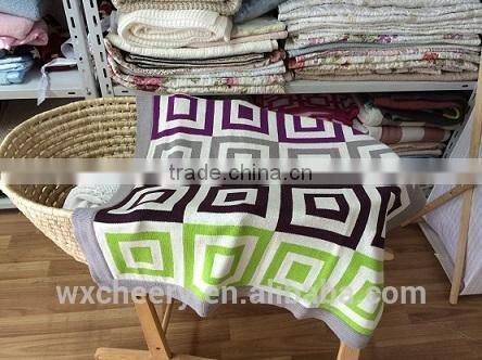 super soft 100% Cotton/bamboo/chenille /acrylic/polyester Knitted / Jacquard throw Blanket