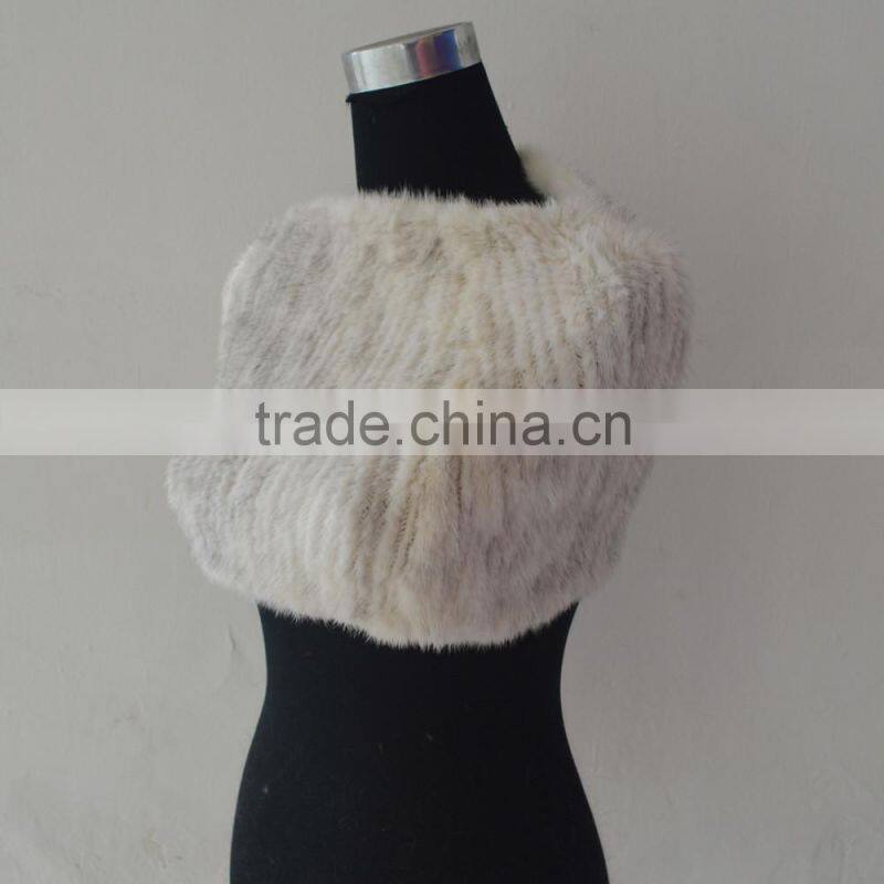 SJ913-03 Wholesale Elastic Net Knitting White Mink Fur Stole