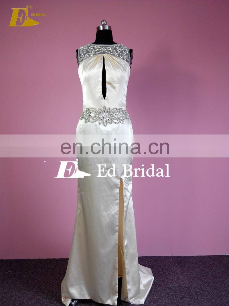 Stunning Beaded Sleeveless Cutout Neckline Open Back Sexy Patterns Long Prom Dress For Girls