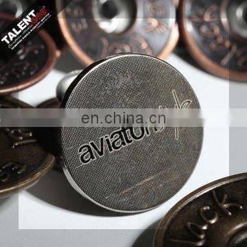 custom brand logo aluminum metal jeans button