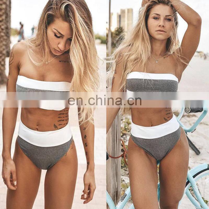 2019 Sexy Solid Glitter Two Piece Swimwear Women Bandeau Wrapping Push Up Swimsuit Mujer Off Shoulder New Padded Bikini