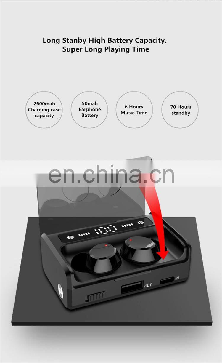 LED Power Display TWS BT Invisible Wireless Earbuds Earphone Waterproof Bluetooth Headphone with Power Bank Charging Case