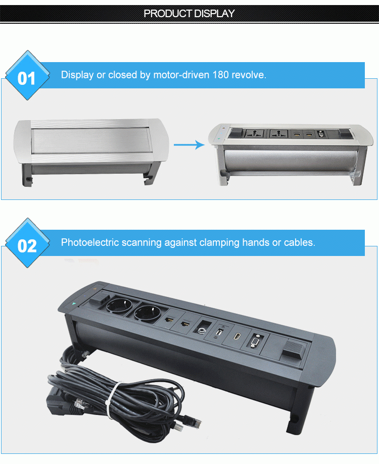 Motorized Hotel Magnesium Alloy furniture Power Outlet With Usb Socket