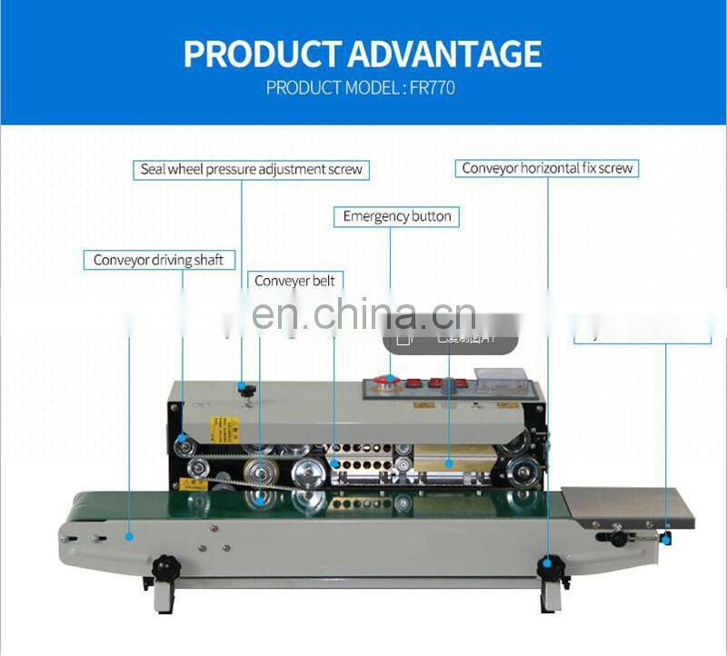 Continuous Plastic Film Bag Sealing Machine FR-770,steel wheel printing code date ,bath number printed