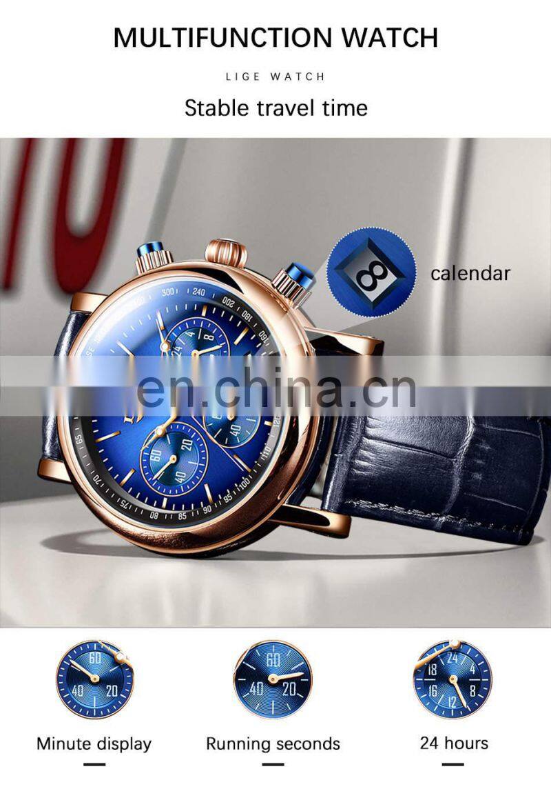 LIGE 8927 Quartz Watch For Men Top Brand Luxury Leather Waterproof C Top Brand Luxury Leather Waterproof Clock Sports watch men