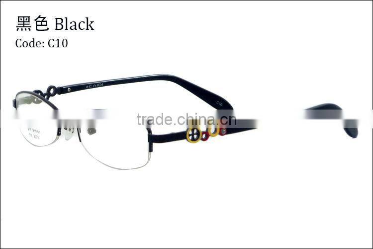 Fashion style women metal half frame eyeglasses frame with pattern temple with clear lenses