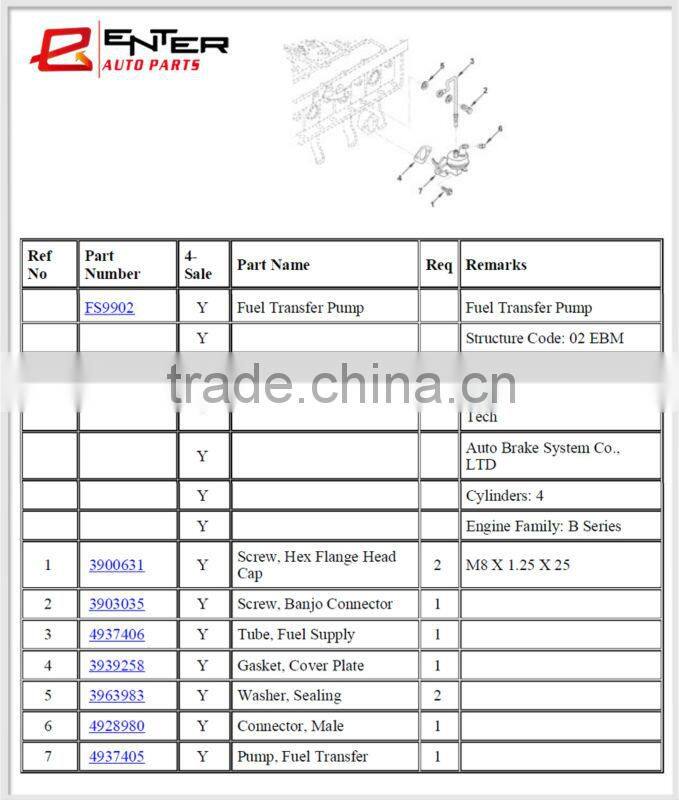diesel engine spare parts 4bt fuel transfer pump 4937405