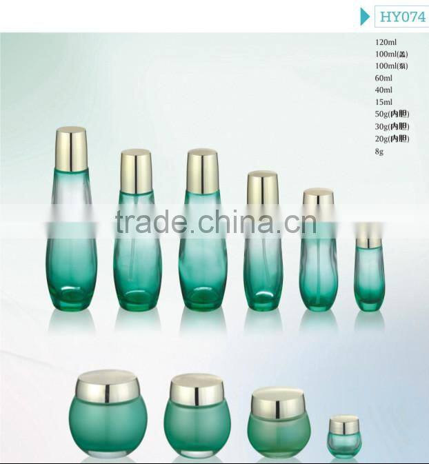 glass container cosmetic packing and luxury glass bottle with gold cap and cosmetic glass jar