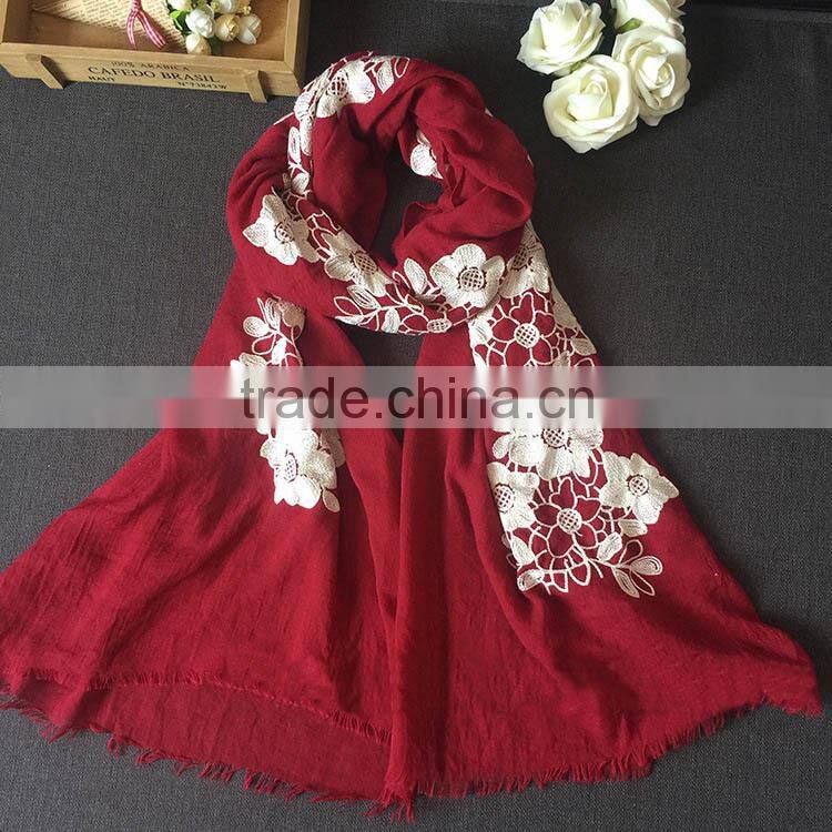 New Style Flower Embroidery Design Fashion Woman Cotton Viscose Scarf