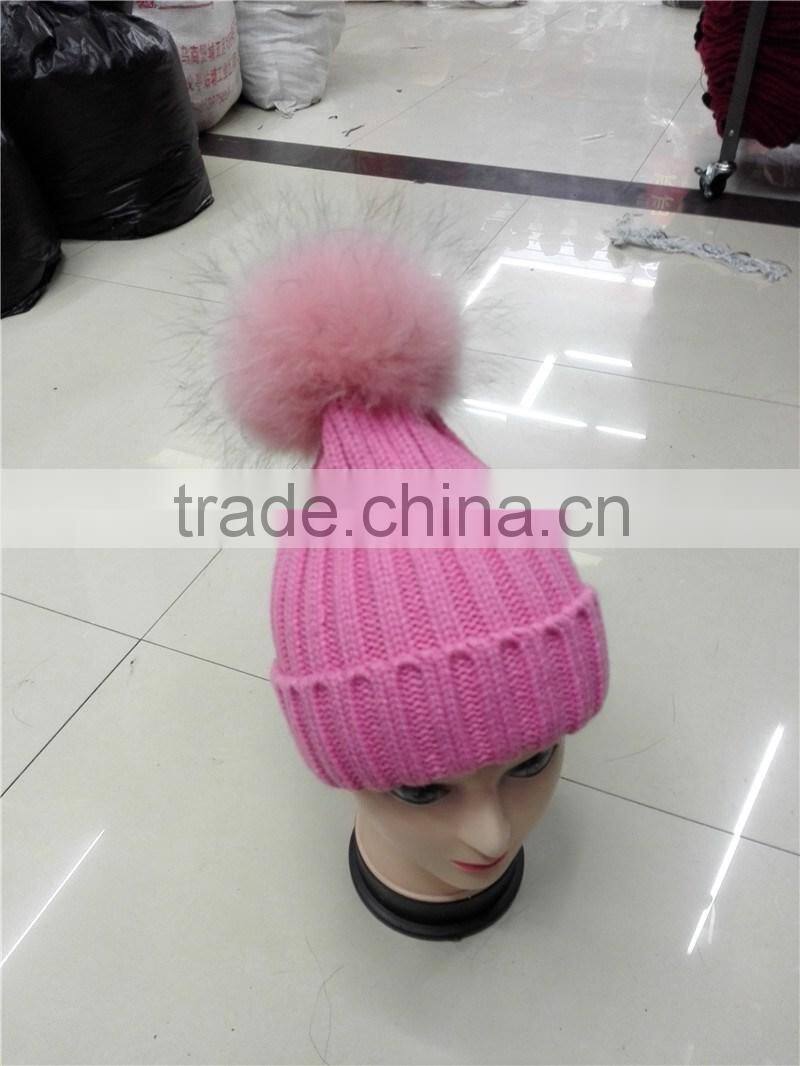 Hot winter real genuine fox fur pom poms hats Women knitted beanie with 15cm fur ball