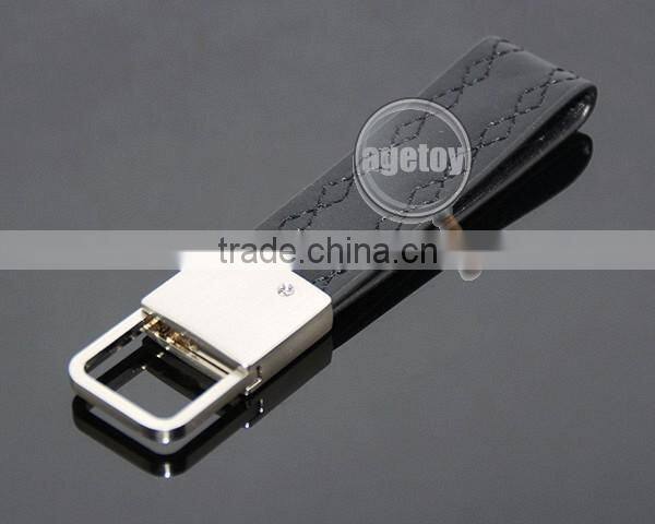 High Quality Promotional Black Genuine Leather Zinc Alloy Blank Metal Car Leather Keychain