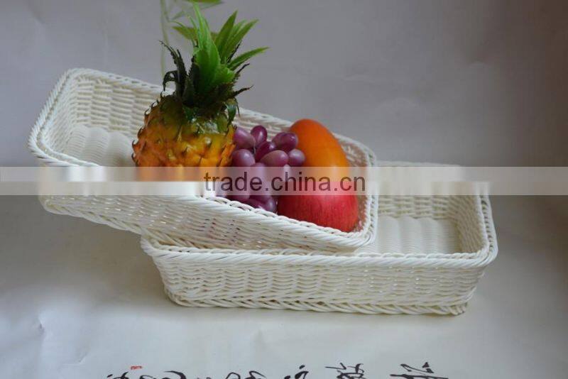 White rectangular PP rattan display basket in supermarket