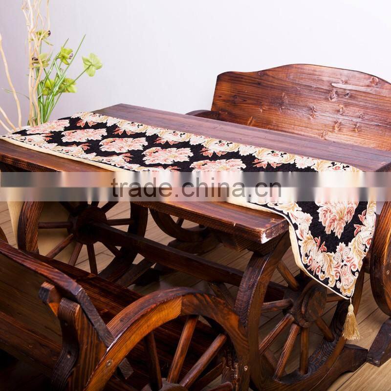 Plus 100% linen table runner pure natural linen hemstitch table runner black flower linen table runner