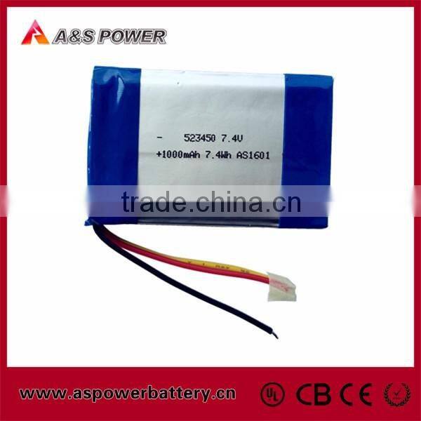 Rechargeable Lipo 523450 li-ion battery 3.7v 1000mah with UL Certificate