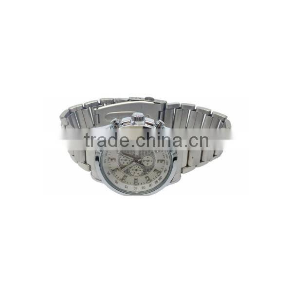 Silvery case diamond dial 3 eyes tachymeter two buttons vogue men watch