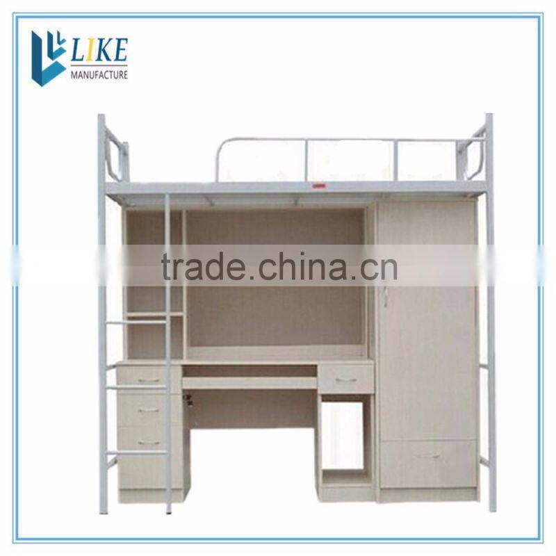 Bunk bed with desk and wardrobe School students metal bed for school