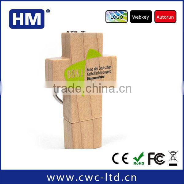 Wood cross USB flash disk 2GB4GB8GB16GB with keychain wooden USB stick Custom Solution print/laser engraving LOGO