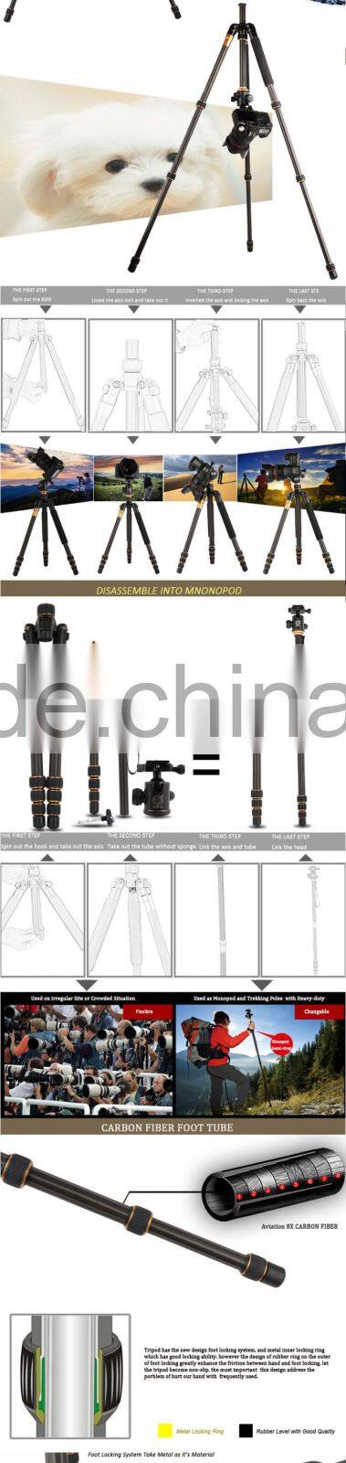 Q999C 1590mm carbon fiber camera tripod 15kg load digital dslr camera tripod monopod customize brand quality tripod