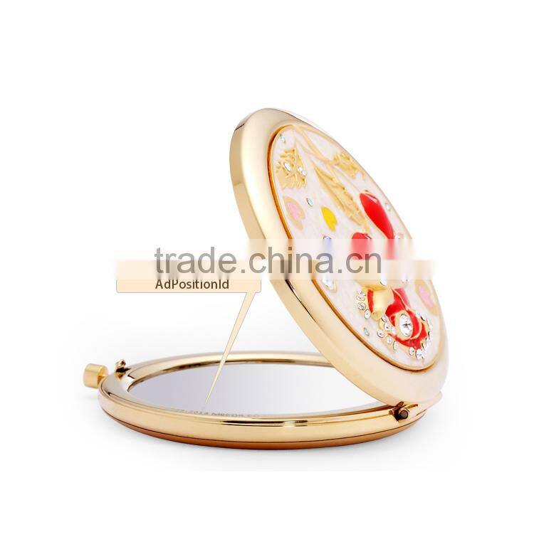 metal pocket antique cosmetic mirror with diamond