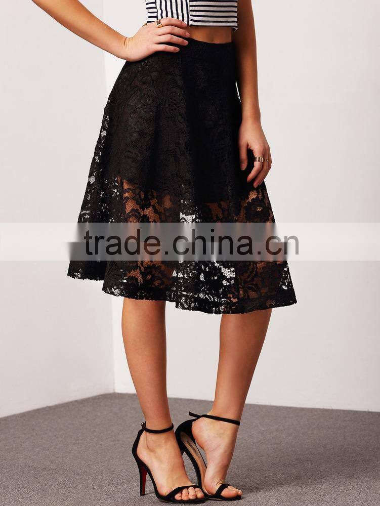 ladies sexy perspective 2 layers lace skirt