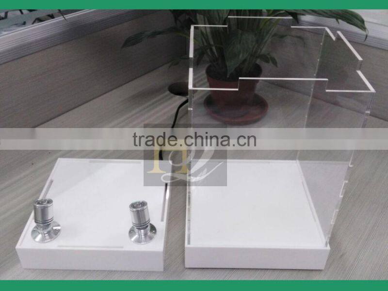 Fashionable counter top knock down packing acrylic spotlight box acrylic illuminated light box with base