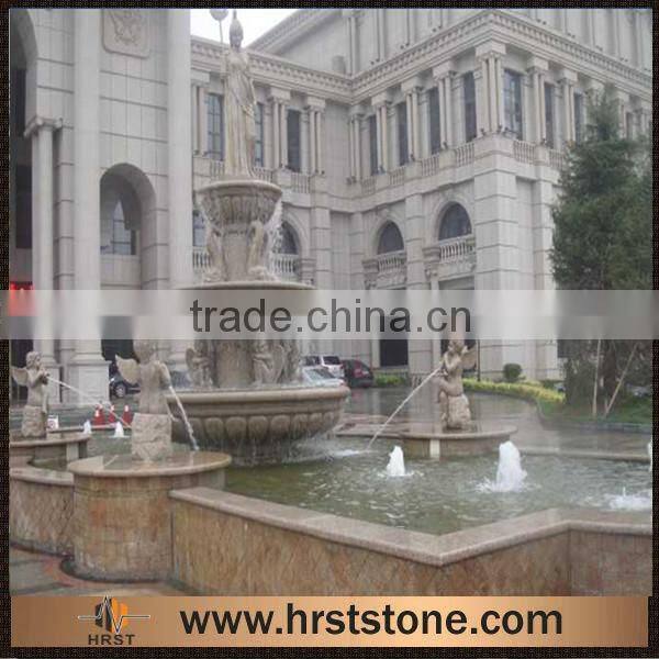 3 Tiers Stone Garden Water Fountain With Statues In Hand Carved