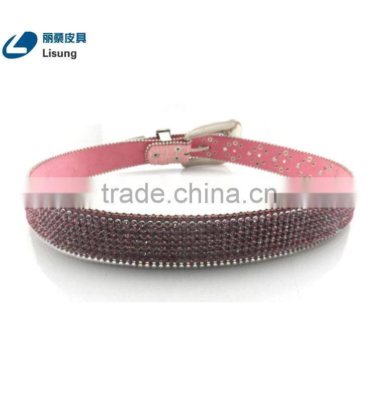 Western Cowgirl Pink Crocodile Leather Rhinestone Diamond Studded Chain Belt