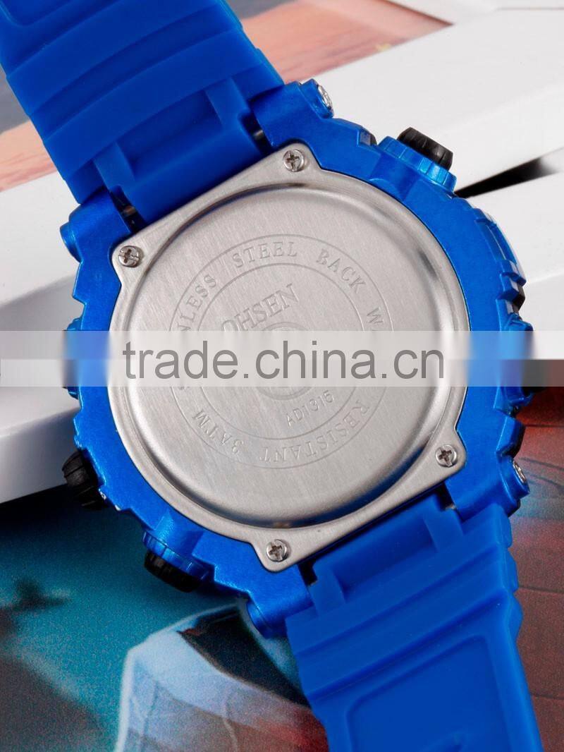 WJ-5257 Japan double movement digital men rubber strap waterproof fashion OHSEN student LED watch