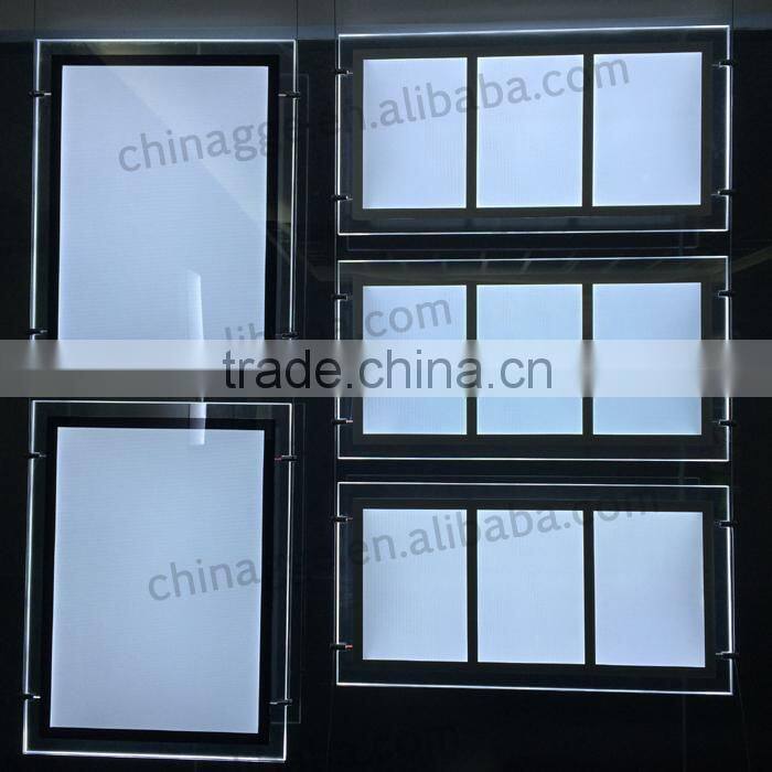 LED Illuminated Window Dispay Edge Lit Frame Acrylic Crystal Edge Lit LED Poster Frame