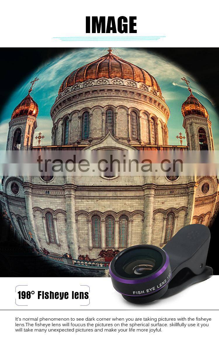Europe and America hot selling anti-slip clip 198 degree fisheye lens mobile phone camera lens for iPhone Samsung HTC LG Huawei