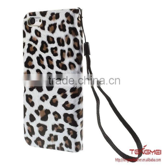white leopard leather wallet case printing cell phone case