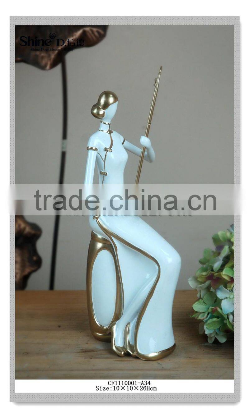 Interesting Art Collectible Chinese lady Playing 3 stringed Figurine