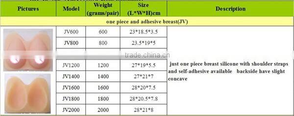 600g-2000g per pairs pink beige transparent brown color avaliable one piece silicone breast forms China Supplier good services