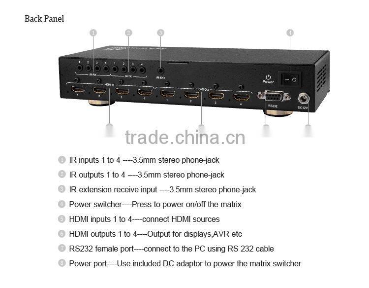 LINK-MI LM-MX444 Ultra HD 4K2K 3D Video Audio 4x4 HDMI Matrix Switcher with RS232