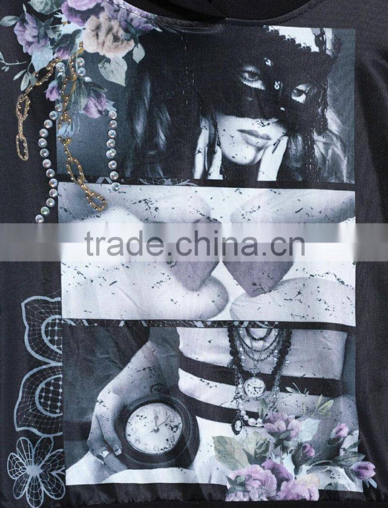 women/girls lace blouse/tops polyester viscose spandex fabric with sublimation hoodie