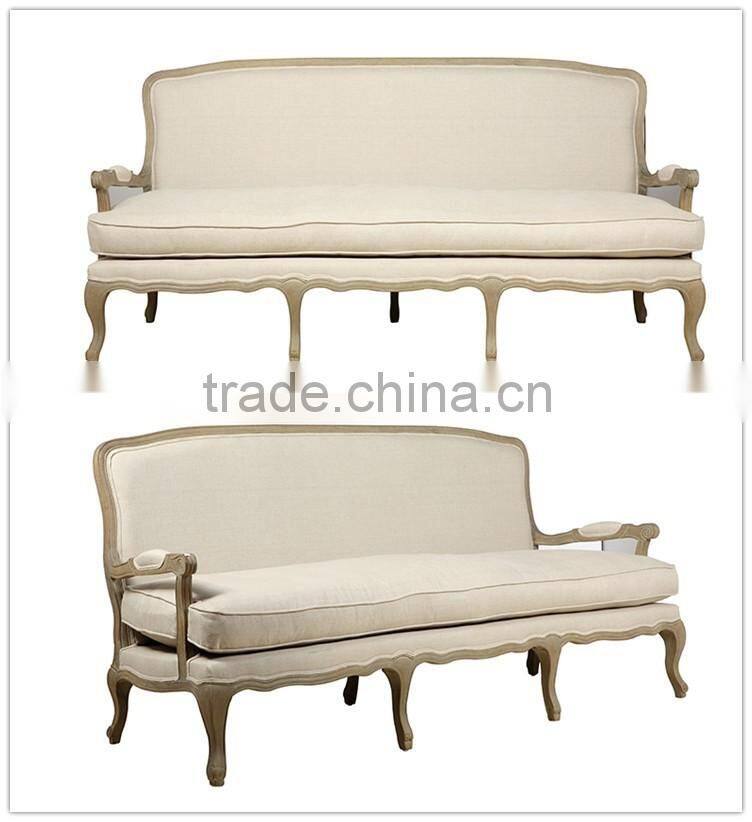 France solid wood furniture/ linen soft package sofa/ classic eiderdown double seat or three seat sofa