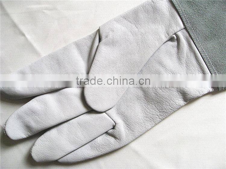 Pig Grain Leather+Cow Split Leather Welding Gloves White +Gray