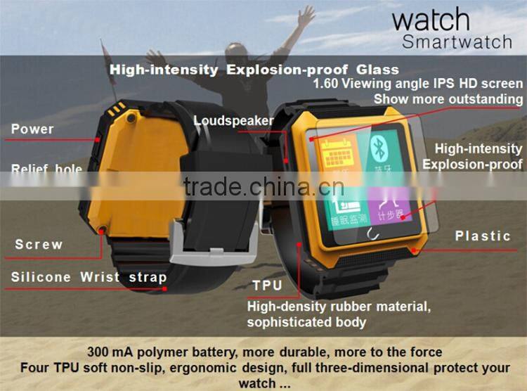 2015 New sport watch Phone with GPS/Heart Rate Monitor waterproof smart watch phone sync IOS android system C