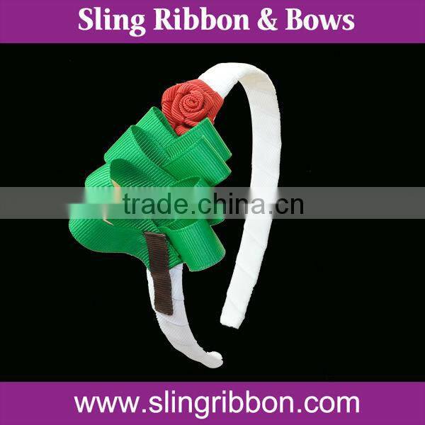 Red And Green Ribbon Bow Headband For Christmas.