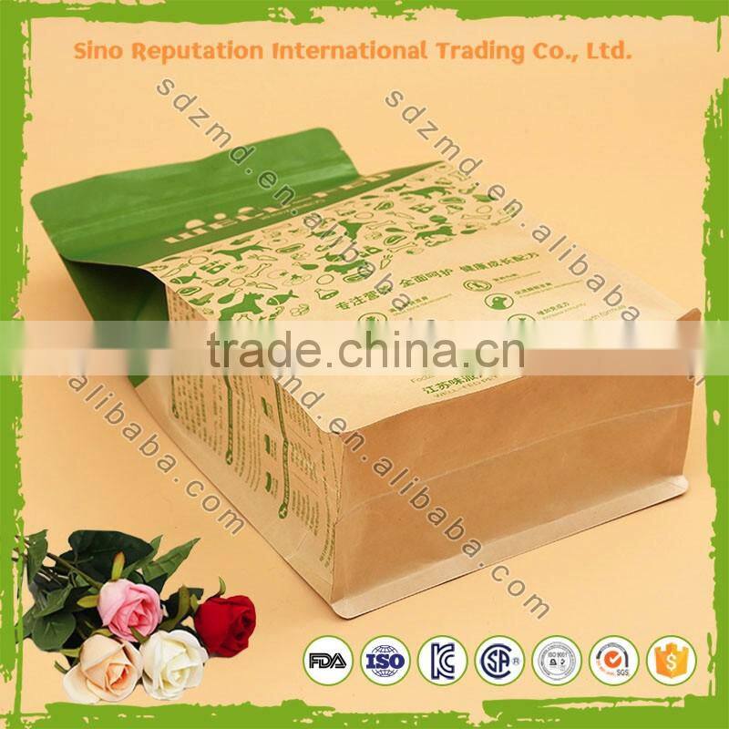 Custom printed quad seal flat bottom kraft paper brown food bags