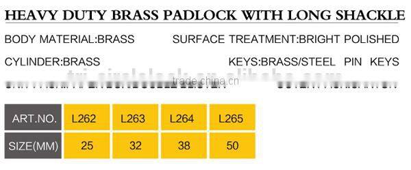 Tri-Circle Heavy Duty Brass Padlock with long shackle L262-265