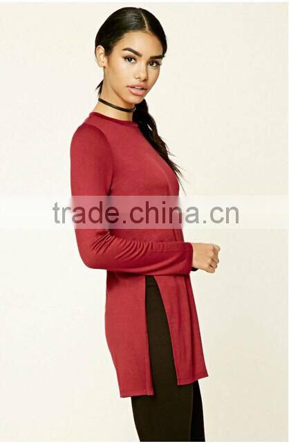Long Sleeve Sexy Side Split design Women tops 2016 ,Images Of Ladies Casual tops