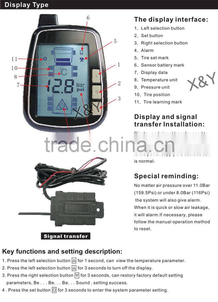 External Sensor WIRELESS TPMS tire pressure monitor system 10 tires truck TPMS XY-TPMS610E